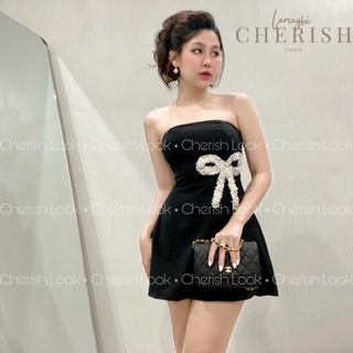 [Sẵn] Đầm đen cúp ngực đính nơ eo