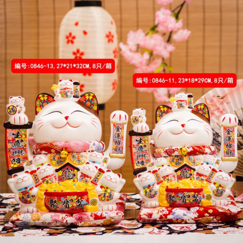 Mèo Thần Tài sứ cao 29cm xài điện hoặc pin