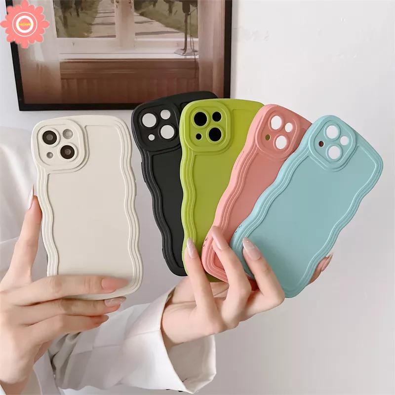 Ốp Điện Thoại Màu Kẹo Trơn Viền Gợn Sóng Sang Trọng Cho iPhone 11 XR 7 8 Plus 12 13 Pro MAX X XS MAX 7plus 8plus