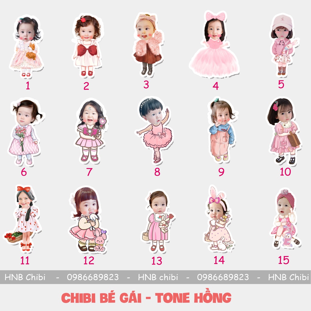 Hình chibi bé gái, chibi sinh nhật đáng yêu, ngộ nghĩnh, có nhiều mẫu mã, thiết kế theo yêu cầu