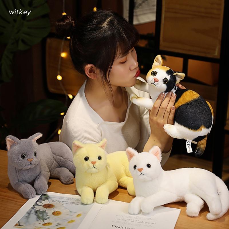 1 Thú Nhồi Bông Hình Mèo Mini 32cm/12inch Giống Thật Làm Quà Tặng Cho Bé Gái