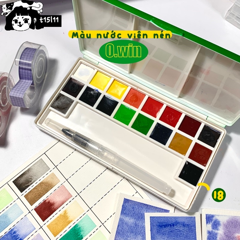 Màu nước viên nén Owin 18 màu Tặng kèm một cọ nước
