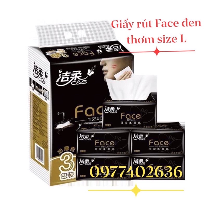 Combo xách 3 gói giấy Face đen thơm 150 tờ