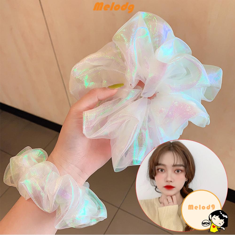 Dây Cột Tóc Scrunchies Màu Sắc Lấp Lánh Thời Trang Xinh Xắn