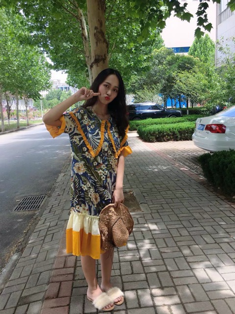 ORDER - ĐẦM HOA SUÔNG CỔ XẾP VIỀN BÈO ( Ảnh thật ở cuối ) | BigBuy360 - bigbuy360.vn