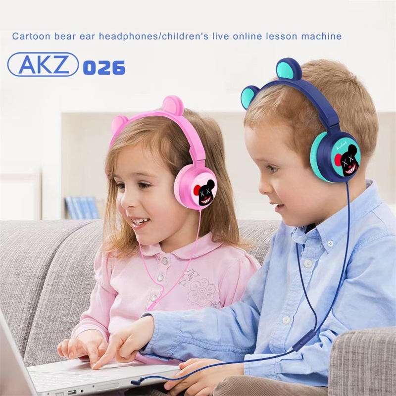 Tai Nghe Chụp Tai AKZ-026 Có Dây Chuẩn 3.5MM Hình Gấu Trúc Dễ Thương Cho Bé