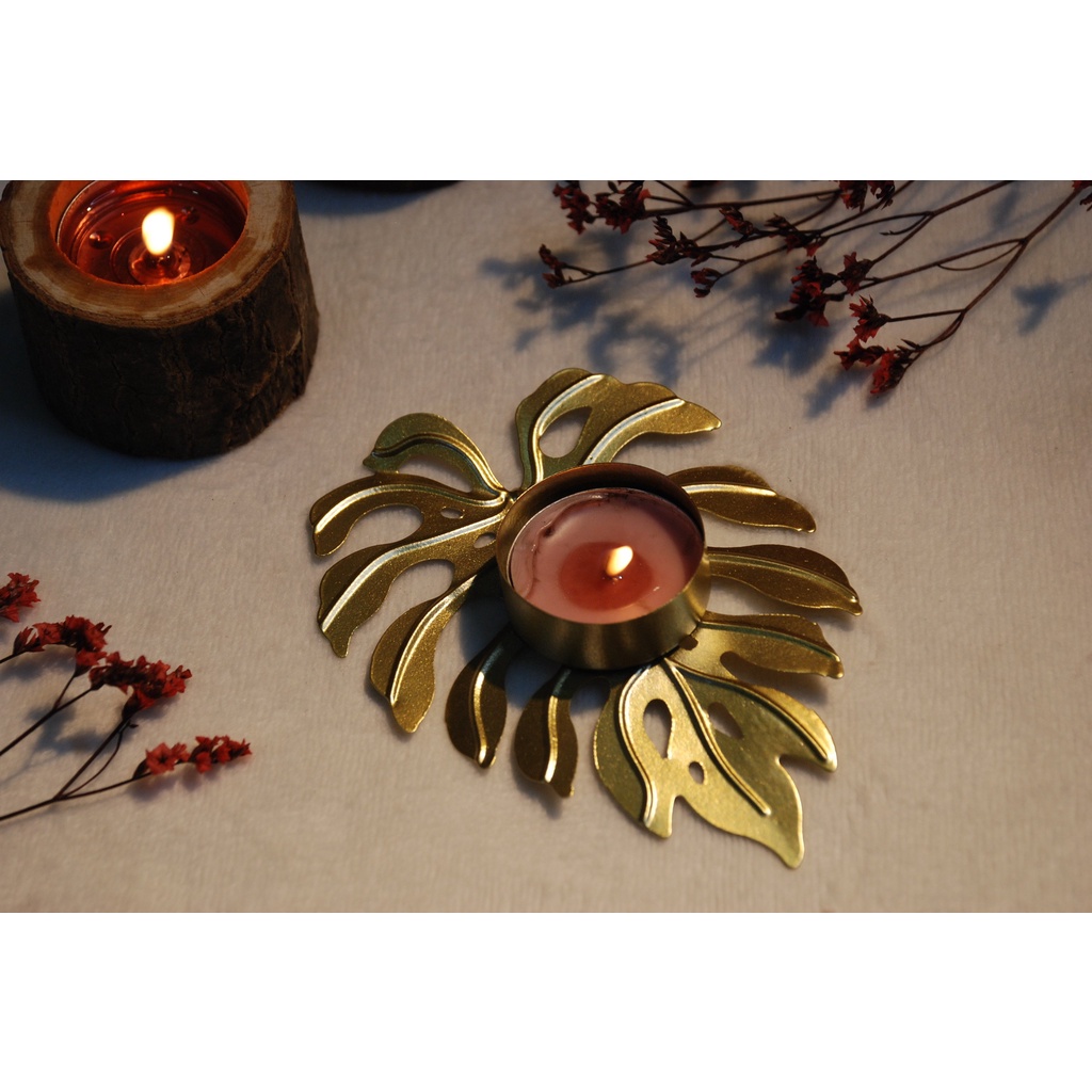 Đế nến 1 Tealight lá vàng