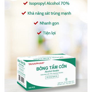 Bông tẩm cồn ALCOHOL SWABS TANAPHAR Hộp 100miếng, sát khuẩn , sát trùng - Soleil shop