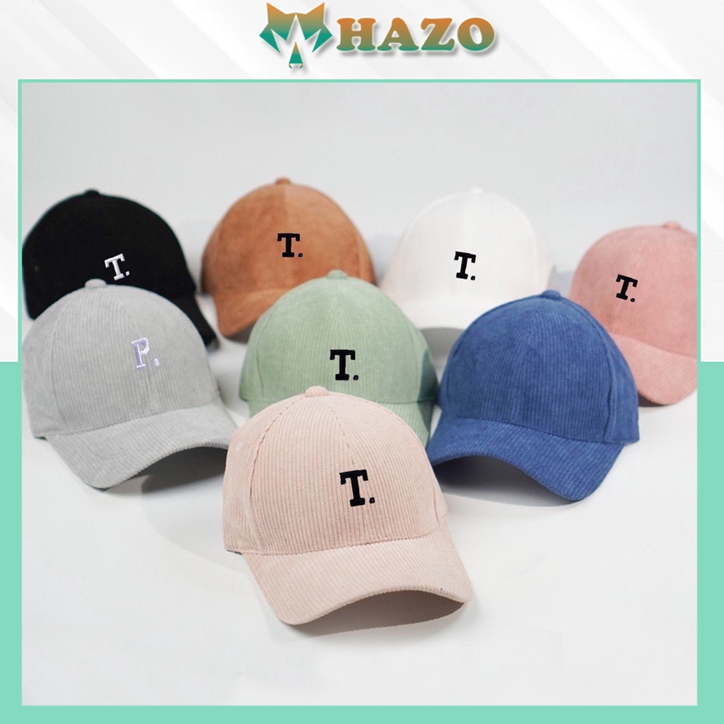 Mũ Lưỡi Trai Nón Kết Nhung Cao Cấp Thêu Chữ T Nhung Gân 480B Phong Cách Ulzzang Form Unisex Nam Nữ - Hazo