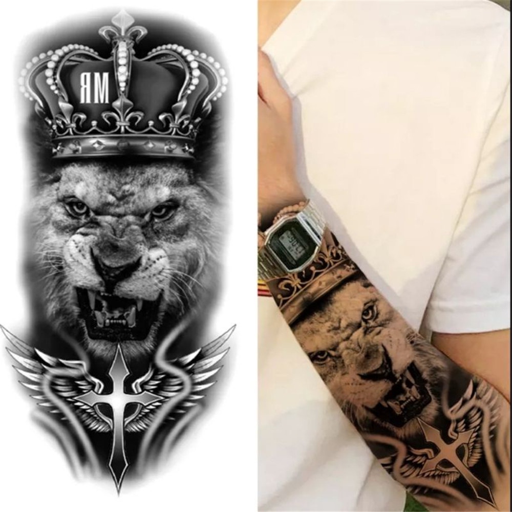 Hình Xăm Dán Tạm Thời Chống Nước Hình Đầu Sư Tử/Sói Dùng Một Lần