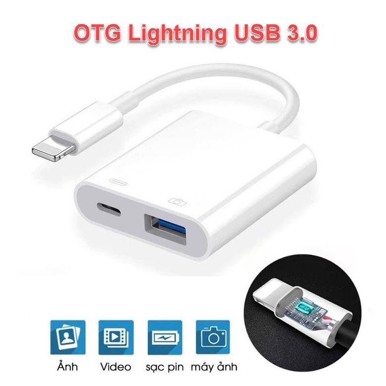 Cáp Chuyển Đổi OTG 2 Trong 1 Bộ Chuyển Đổi Cho Máy Ảnh Lightning Sang USB 3.0