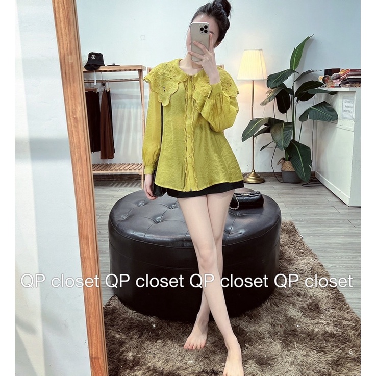 Áo sơmi tơ cổ sen sóng thêu