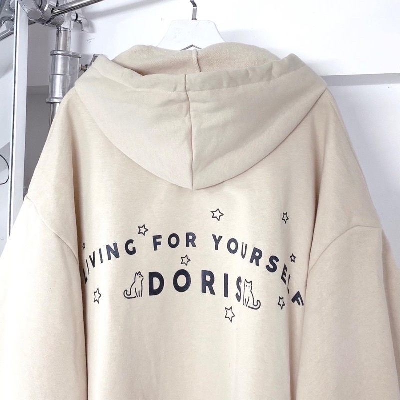 Áo khoác nỉ logo mèo Doris chun tay in trước sau BIGOMALL