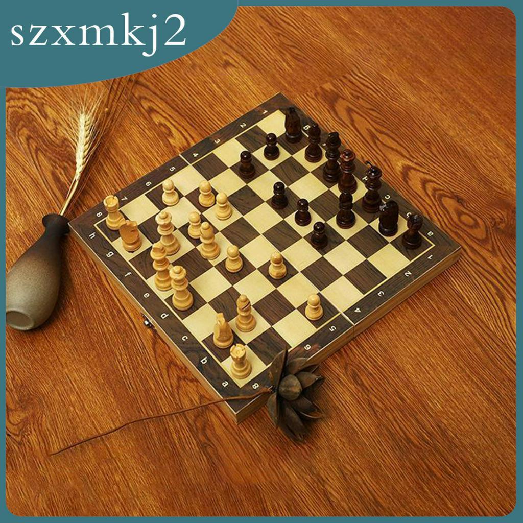 Bộ Bàn Cờ Vua Bằng Gỗ Dát Khảm Từ Tính Kèm Hộp Đựng