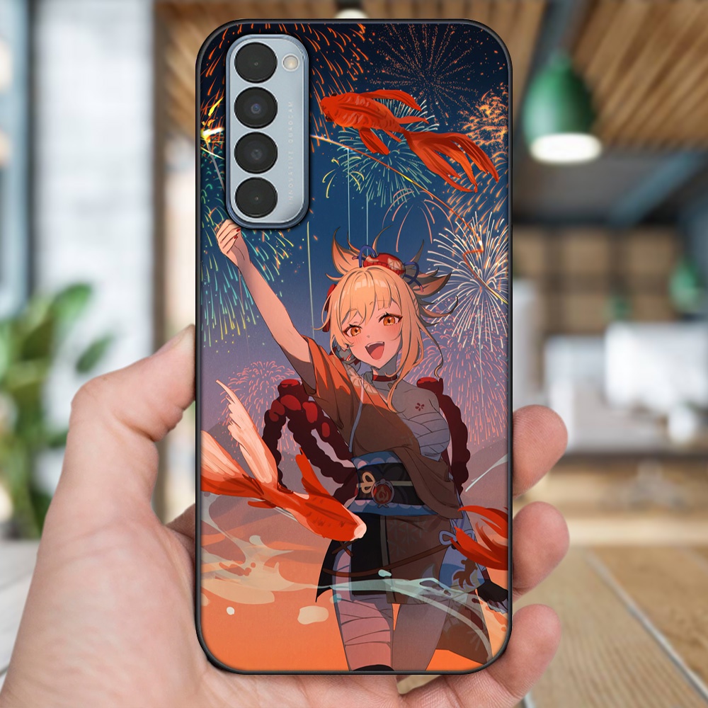 Ốp lưng Oppo Reno 4 Pro viền đen in hình Yoimiya Genshin Impact