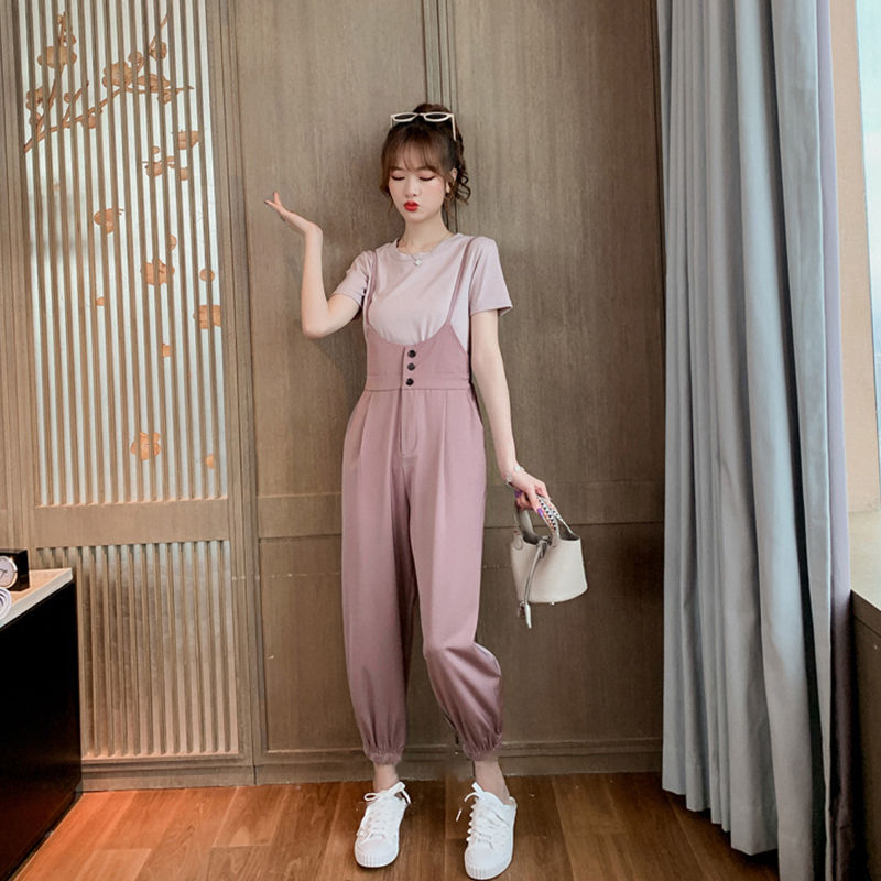 Set Áo Thun Ngắn Tay Cổ Tròn + Quần Dài Ống Rộng Thời Trang Nữ | BigBuy360 - bigbuy360.vn