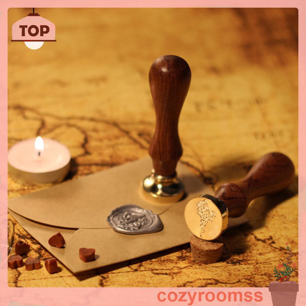Sáp Retro Plant Pattern Sealing Wax Wooden Handle Wax Seal Stamps for Envelope