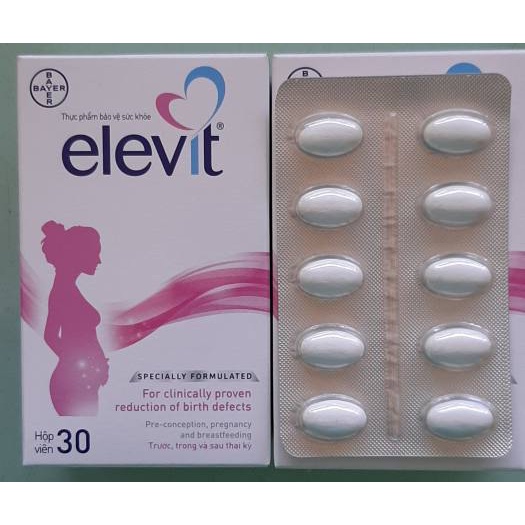 (hàng nhập khẩu) ELEVIT BAYER Vitamin tổng hợp cho bà bầu ( Trước trong và sau sinh) - hàng Pháp - hộp 30 viên