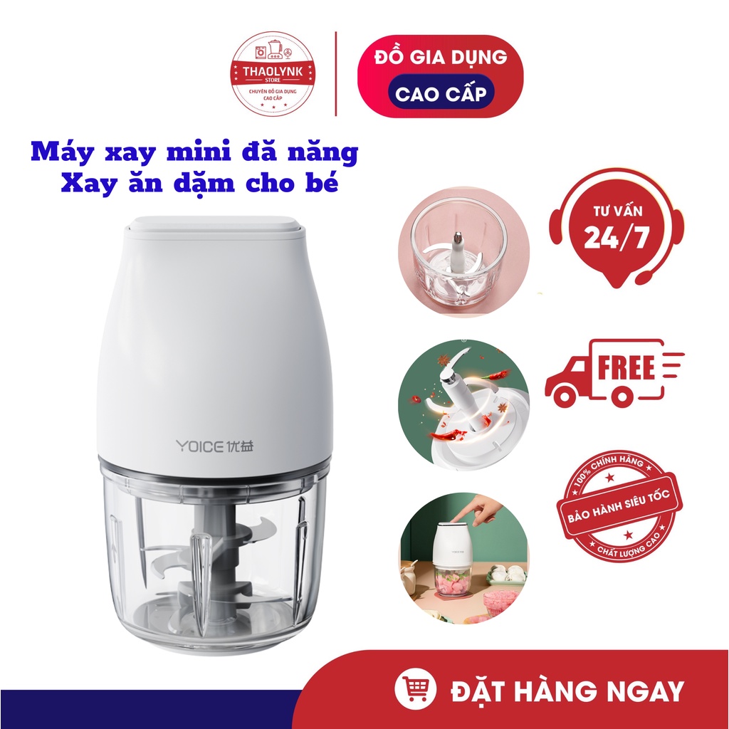 Máy xay tỏi ớt thịt mini xay ăn dặm cho bé đa năng Cối thủy tinh kháng