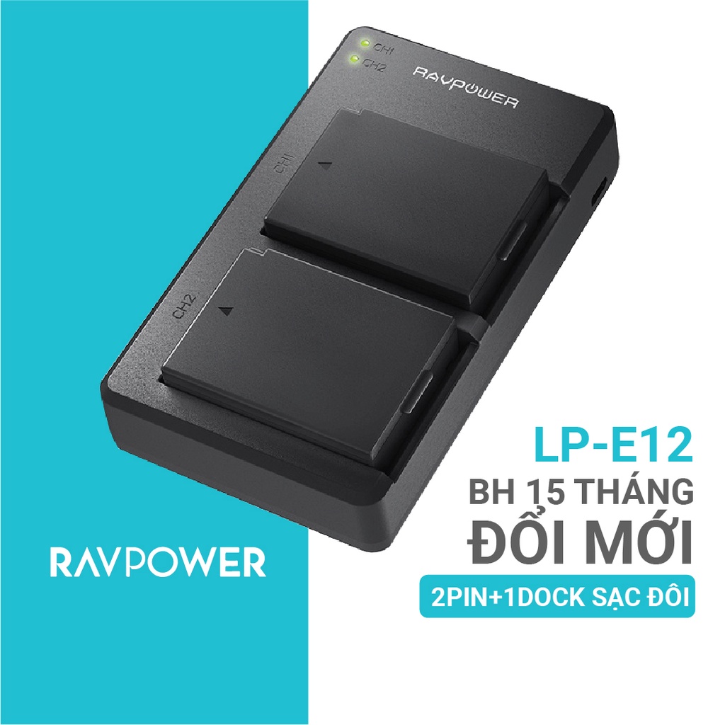 Bộ pin sạc Ravpower LP-E12 cho CANON EOS M10, EOS  M50, EOS M100, EOS M…