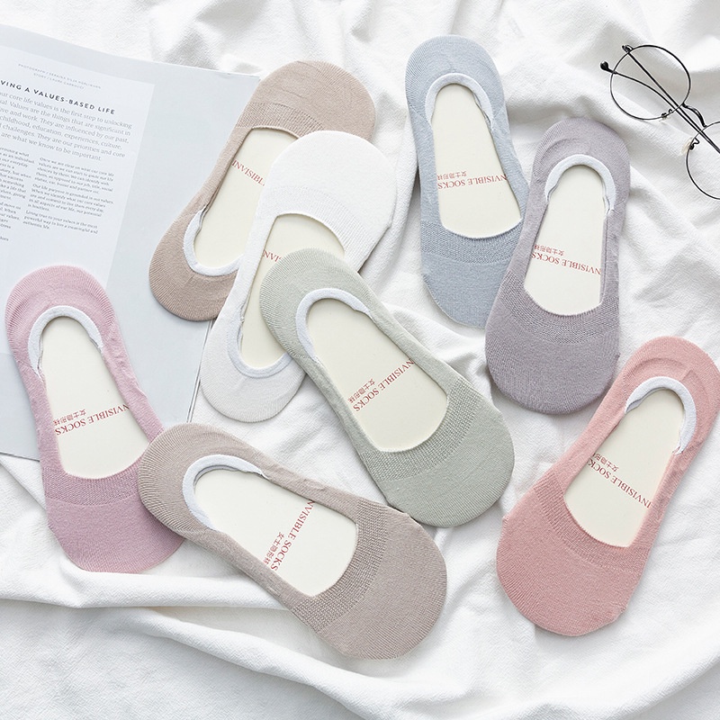 Tất thuyền cổ thấp đế silicon chống trượt màu trơn phong cách Nhật cho nữ