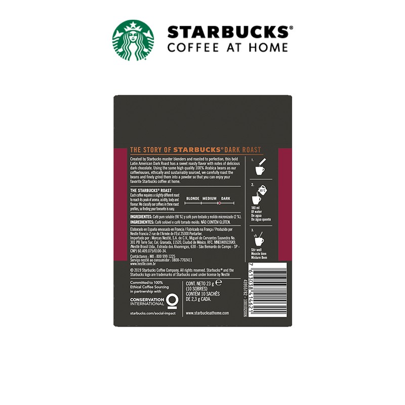 Cà phê đen hòa tan cao cấp Starbucks Rang Đậm ( Hộp 10 gói x 2.3g )