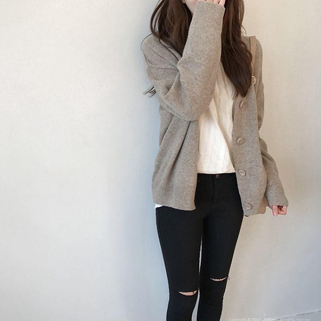 (TỔNG KHO LÂM ANH CHUYÊN SỈ) Áo cardigan len nữ form rộng basic 4 khuy trẻ trung
