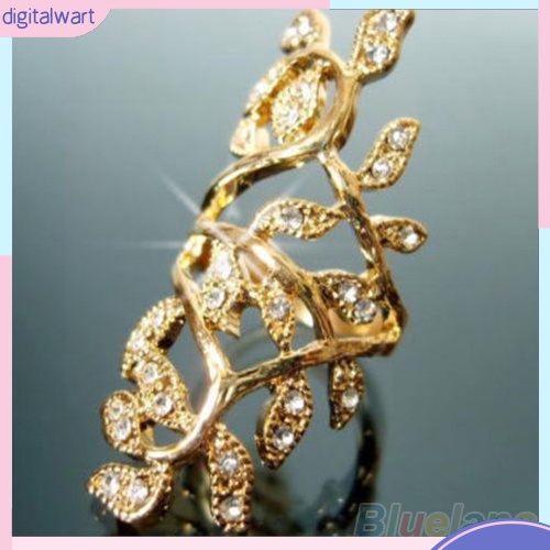 Nhẫn đeo giữa ngón tay hình chiếc lá đính đá sang trọng dành cho nữ