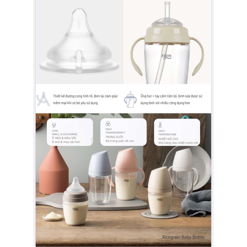 Chính hãng - Bình sữa hạt gạo TGM - núm bình siêu mềm cho bé từ sơ sinh