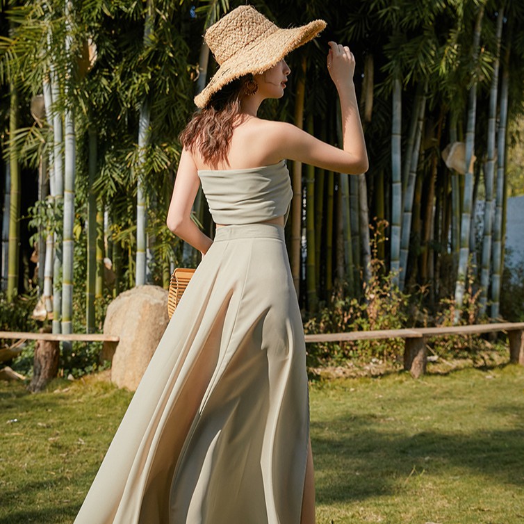 Đầm sét nữ cột ngực dáng dài xòe tôn dáng gợi cảm quyến rũ đi biển Emilyshop