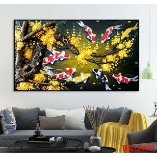 Tranh dán tường 3d sẵn keo -cá chép-đẹp nhất -chất nhất
