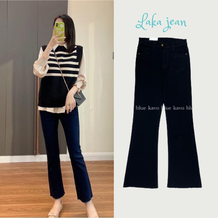 Quần Jean Nữ Ống Loe Màu Đen, Không Phai Màu, Chất Jean Co Giãn tốt Ly511