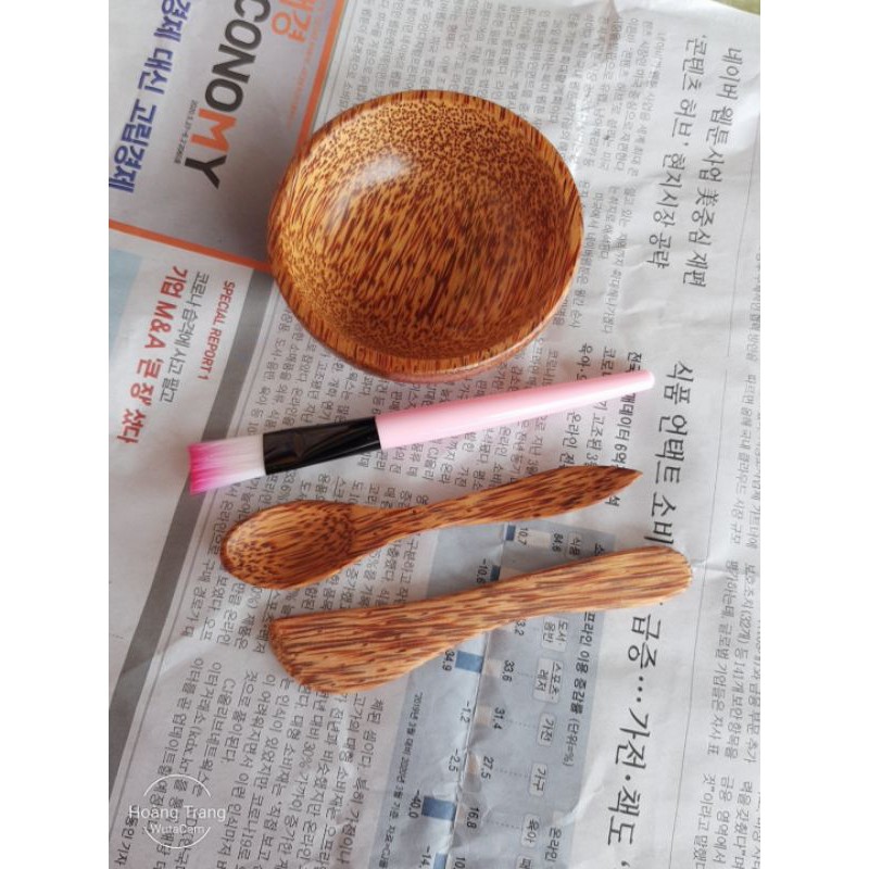 Muỗng + que trộn nguyên liệu bằng gỗ dừa 12cm