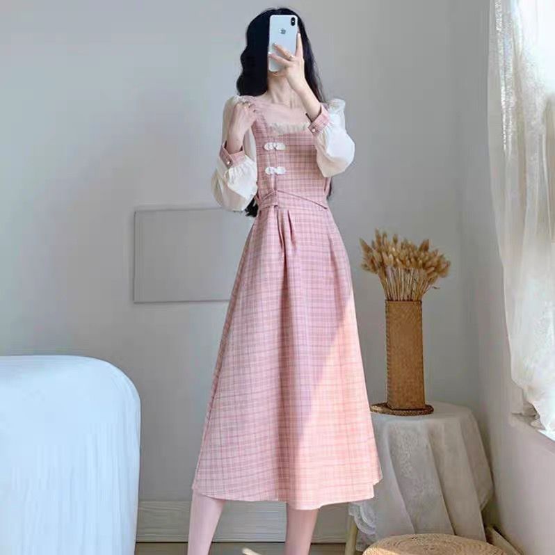 Đầm Dài Họa Tiết Kẻ Ô Cổ Điển Mới Cho Nữ Jllyq-32