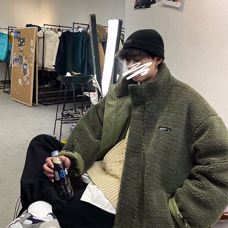 Áo khoác da lót lông cừu dáng rộng mặc được 2 kiểu siêu đẹp siêu ấm Ulzzang unisex nam nữ ❤️