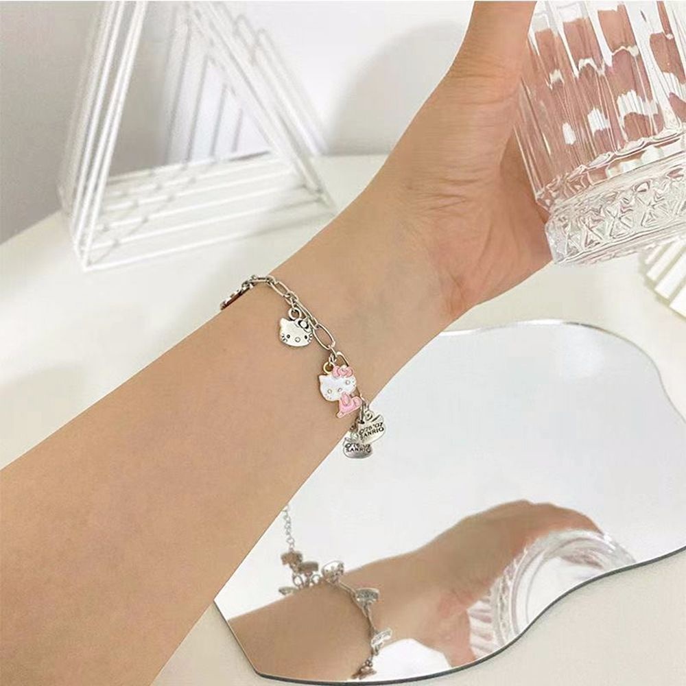 Vòng tay hình trái tim/ mèo Hello Kitty phong cách Hàn Quốc cổ điển có thể điều chỉnh