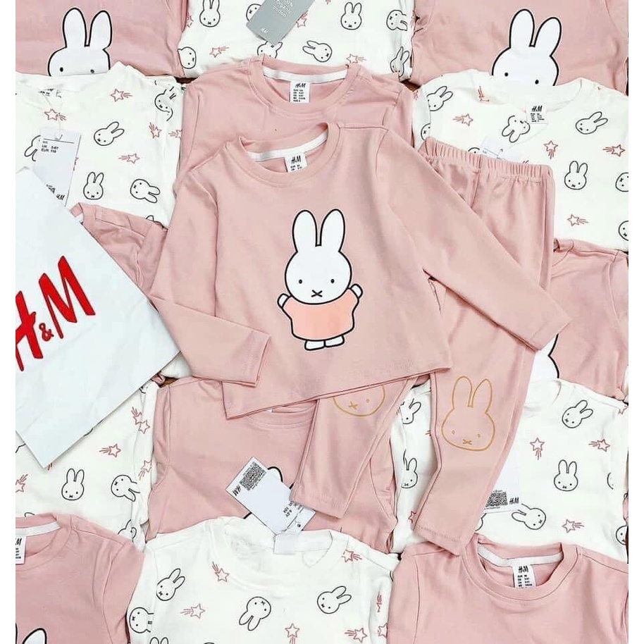 [Xuất dư xịn] Set 2 bộ cotton HM thỏ hồng trắng