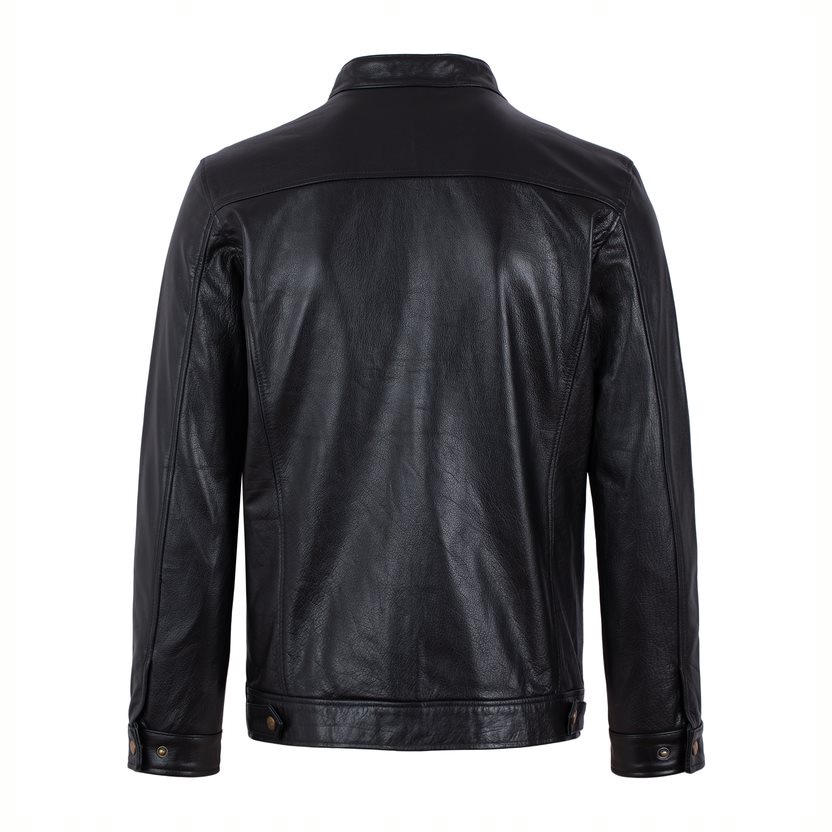 Áo da nam FTT Leather - Racer Jacket da bò trơn cổ khuy S2022 - Mã AD202B40