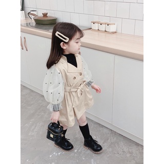 Đầm bé gái họa tiết chấm bi phối hai hàng nút dễ thương