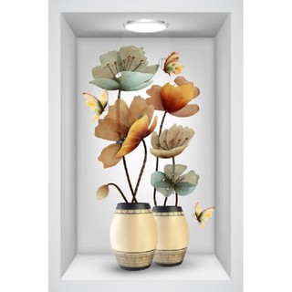 Tranh dán tường ô 3D bình hoa ngọc LoHoaDon_013 phủ kim sa nhiều kích thước và đa dạng mẫu