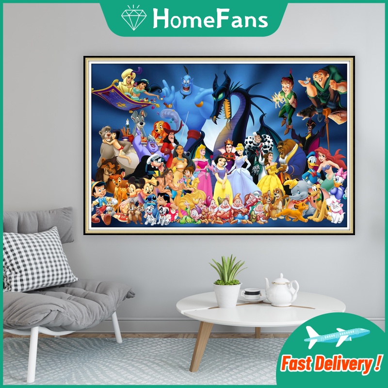 Bộ Tranh Đính Đá 5D Tự Làm Hình Nhân Vật Disney Kích Thước Lớn 90x60cm Trang Trí Nhà Cửa