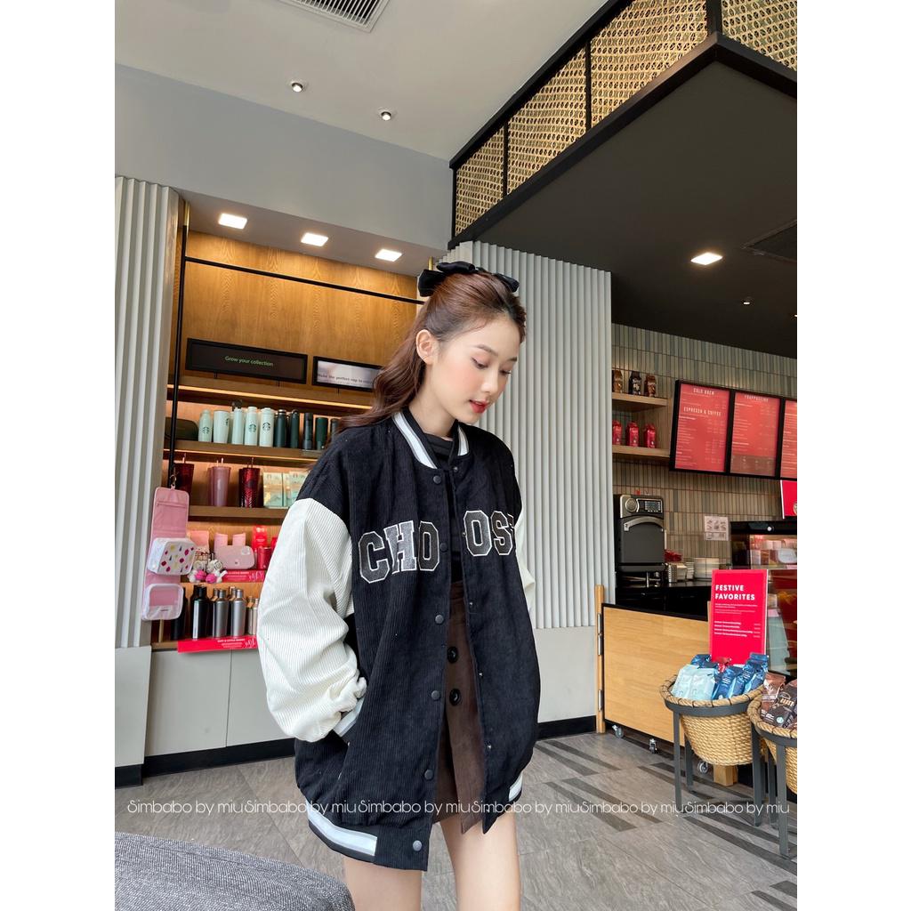Áo khoác, áo bomber nhung phối tay CHOOSE chất nhung tăm cực xịn