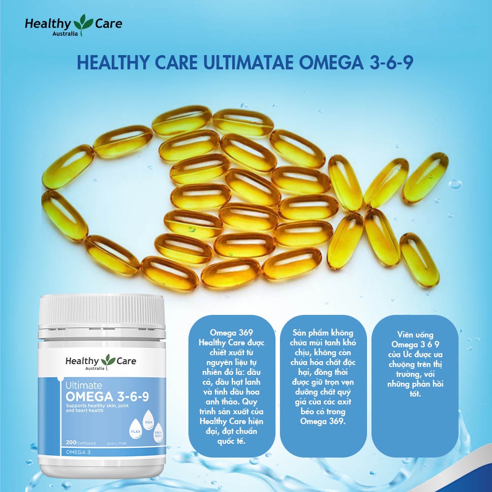 Viên uống hỗ trợ tim mạch, huyết áp Healthy Care Omega 3 6 9 Ultimate 200 viên