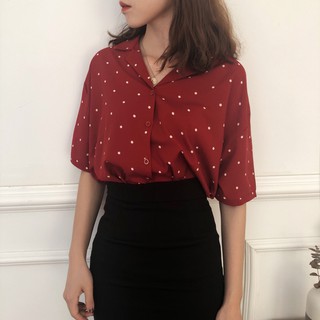 Áo sơ mi chấm bi cộc tay [ hàng order ]