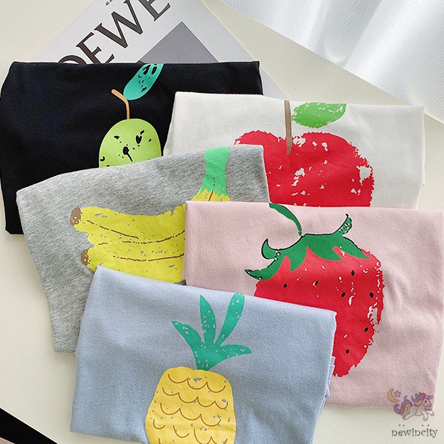 Korean Kids Girls Cartoon Fruit Print Short Sleeve T-shirt