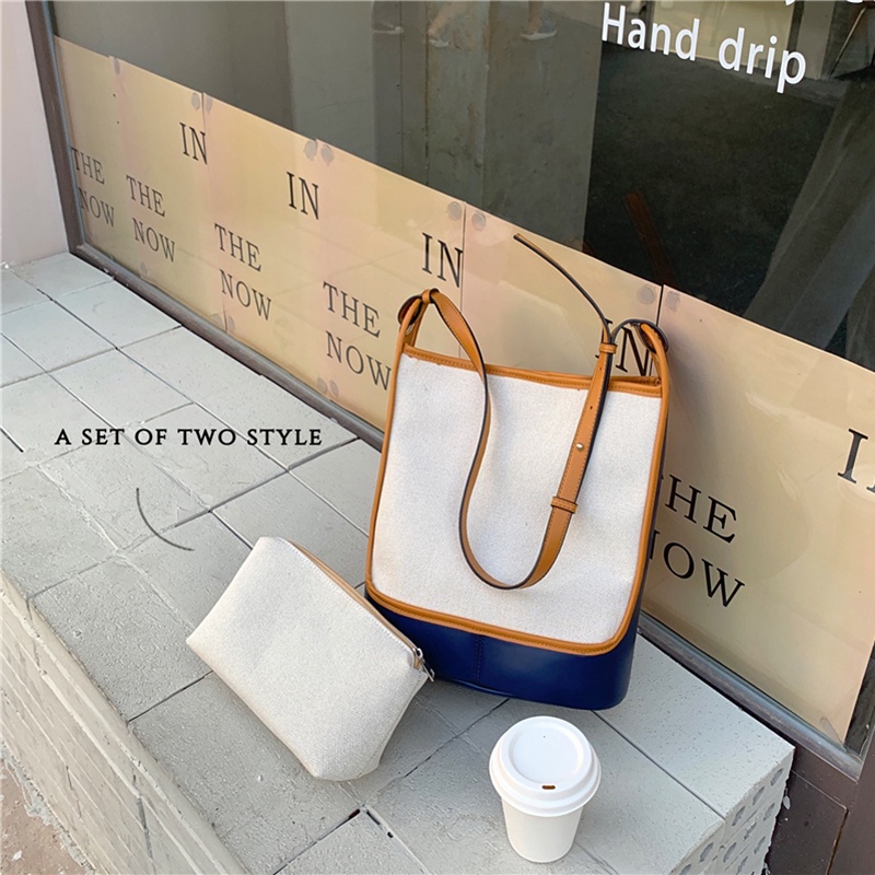 Túi xô IELGY đeo chéo vai bằng vải bạt sức chứa lớn màu tương phản sang trọng cổ điển cho nữ