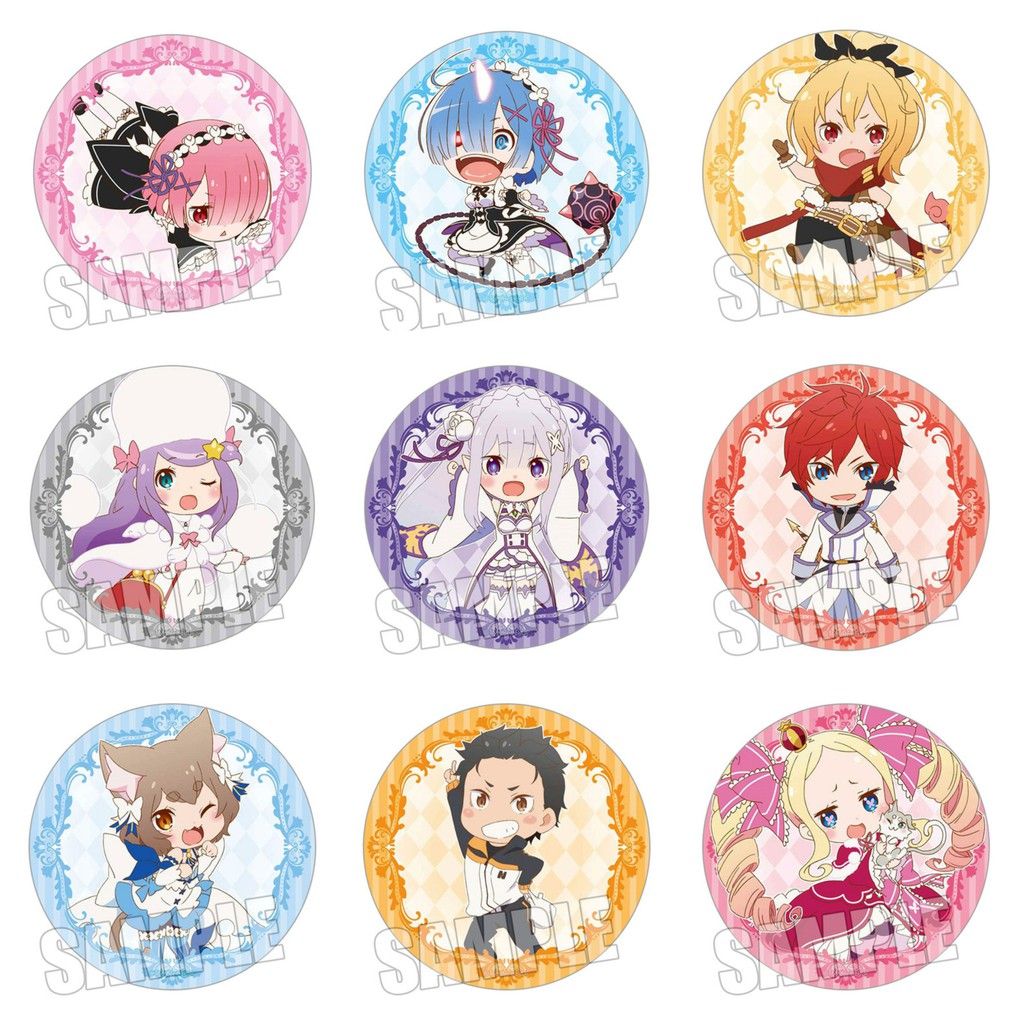 Combo 18 huy hiệu cài áo IN HÌNH Re:Zero Bắt đầu lại ở một thế giới khác anime chibi dễ thương tiện lợi
