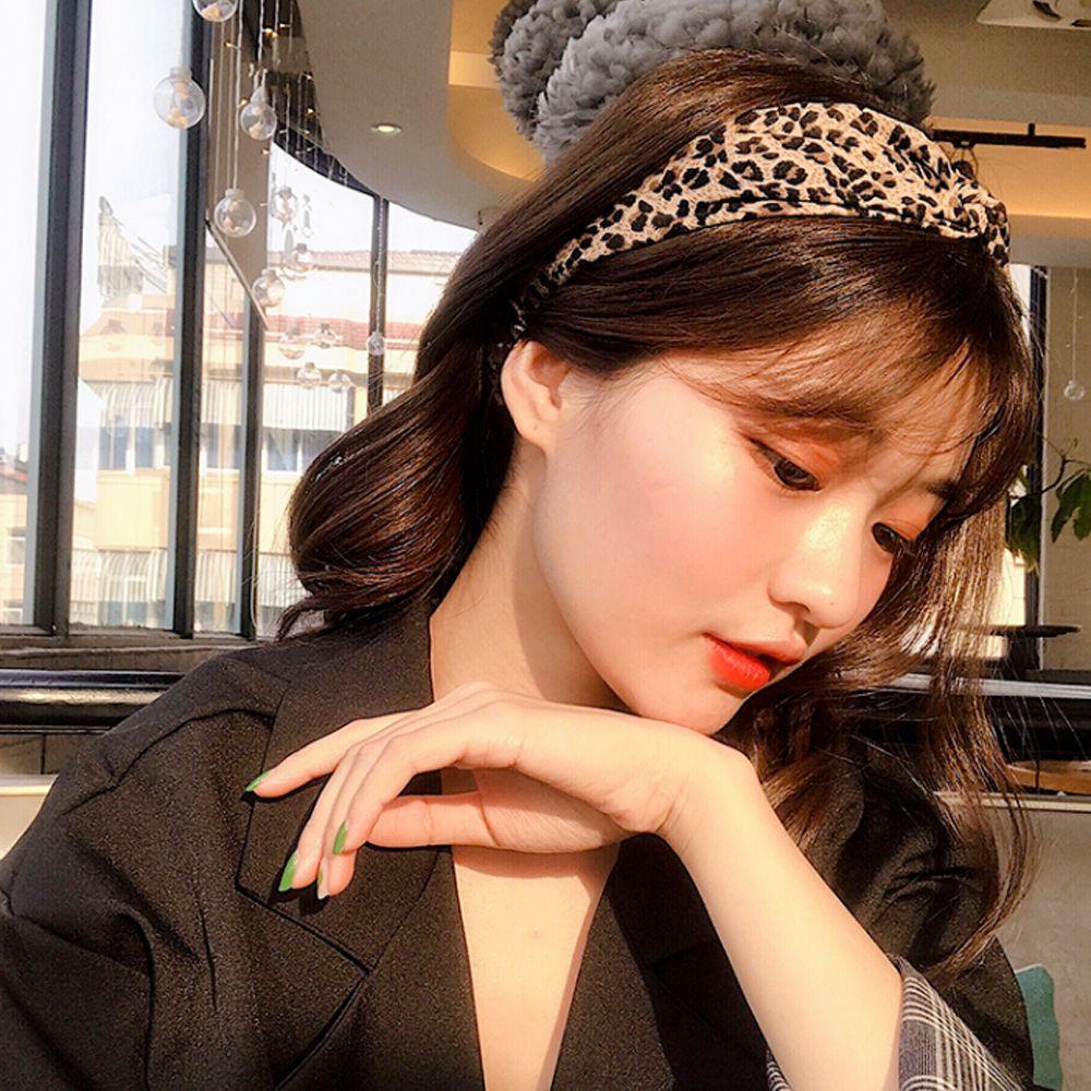 ANEMONE Băng Đô Cài Tóc Thắt Nơ Họa Tiết Da Báo Phong Cách Hàn Quốc