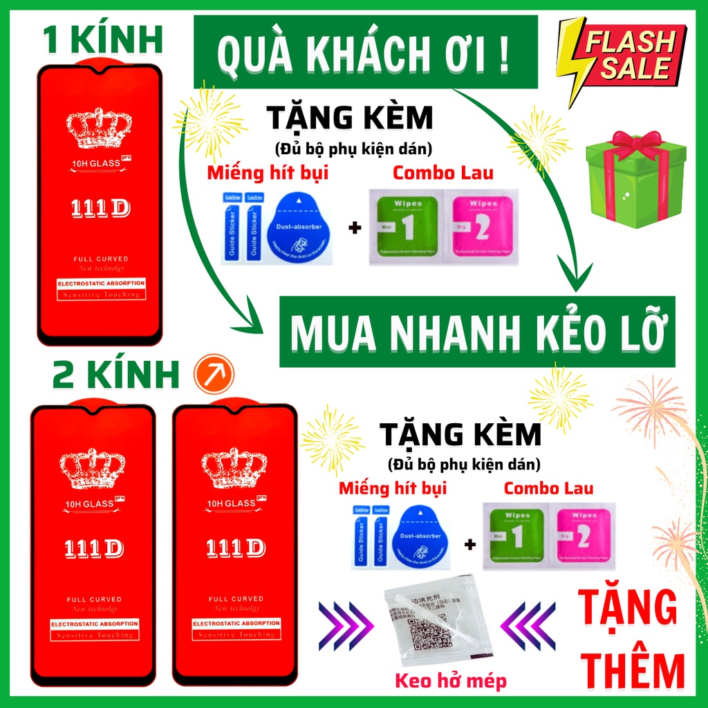 Kính cường lực Redmi 9/ 9A/ 9C/ 9T - Cao cấp - Full màn hình 111D và Trong suốt - Độ cứng 10H  [FreeShip_50K]