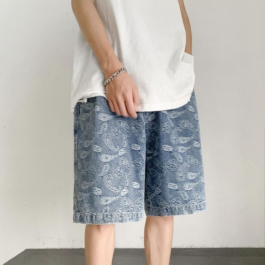 Quần short jean nam ANYOUNG họa tiết unisex hàn quốc QD221